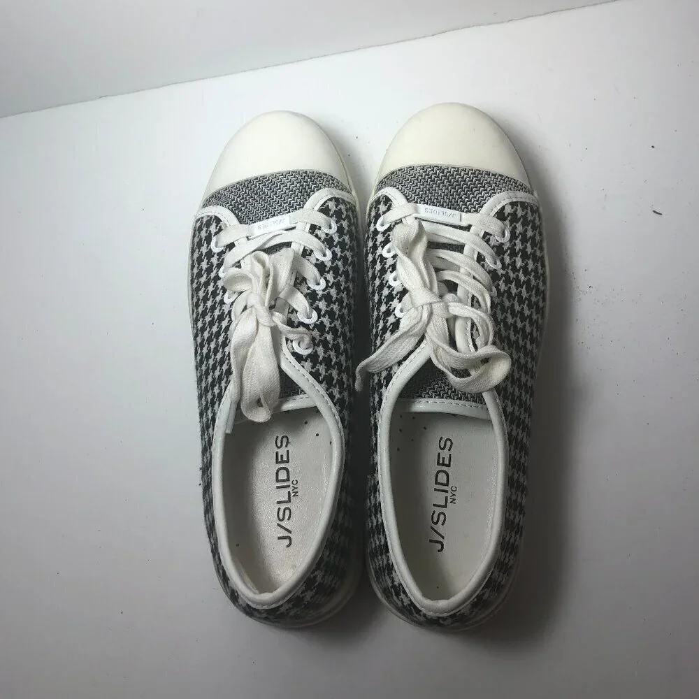 J/SLIDES NYC Nate Sneakers Women's Size 8.5 Black Houndstooth Platform Shoes